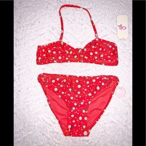 NWT GB Girls Red Floral 2 Piece Swimsuit